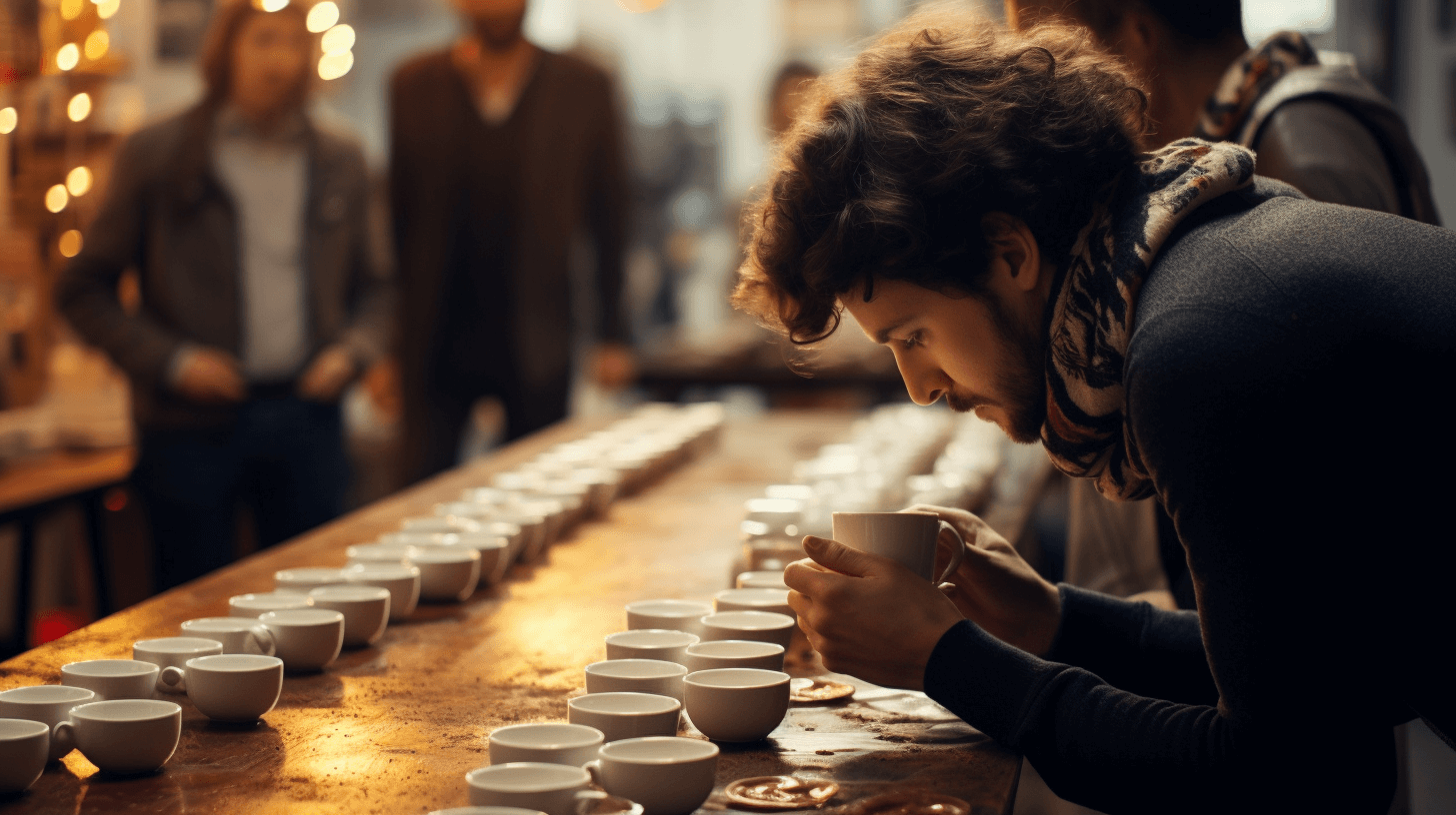 Coffee expert tasting coffee - cupping score