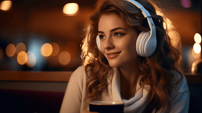 Beautiful woman listening to music with her headphones