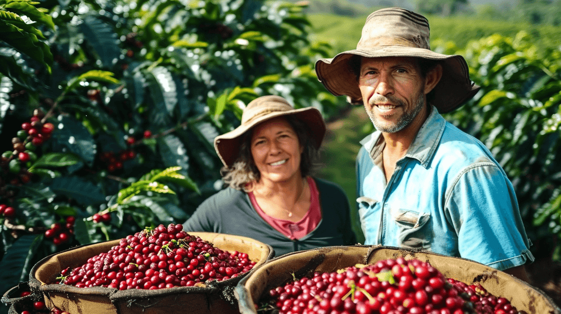 Brazilian coffee farmers in coffee plantation in Brazil