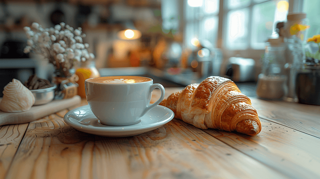 Cafe au Lait next to a croissant