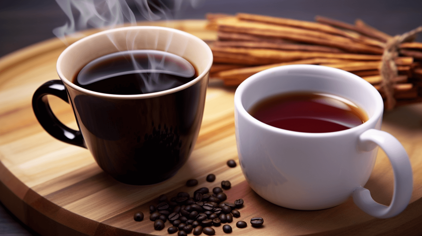 Cup of coffee next to a cup of tea