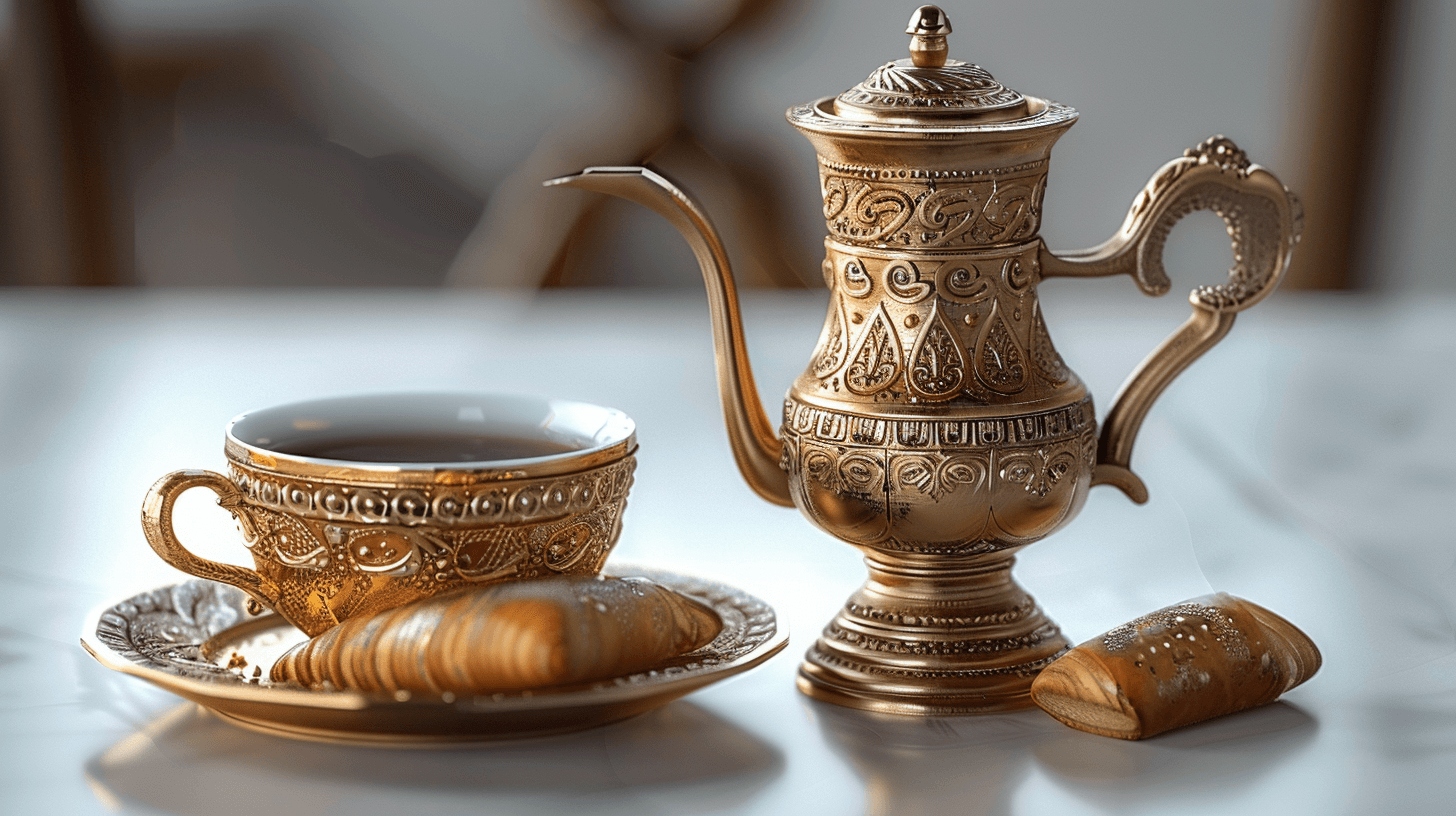 Dallah next to a coffee cup