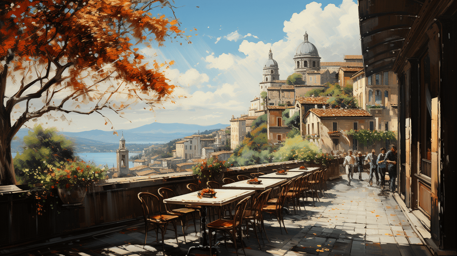 Italian cafe terrace painting