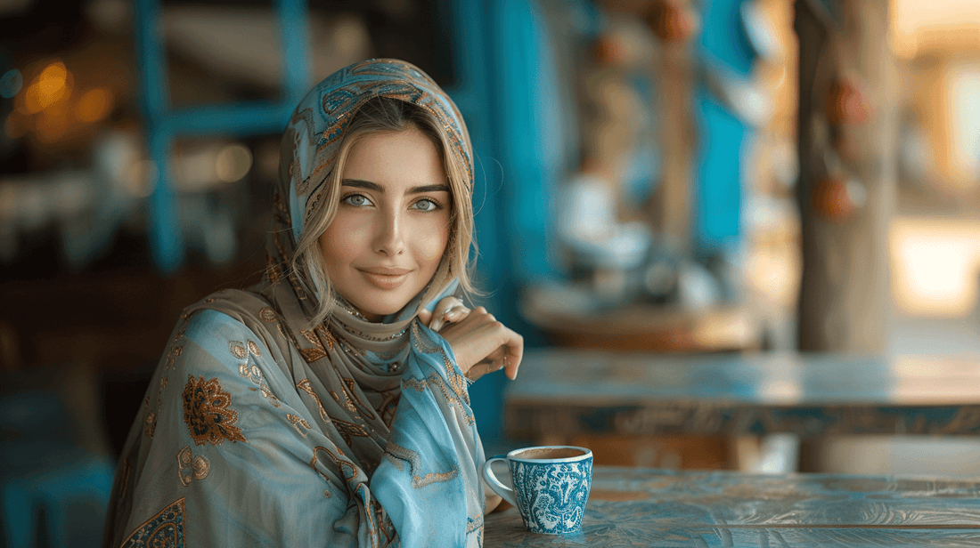 Middle Eastern woman enjoying coffee