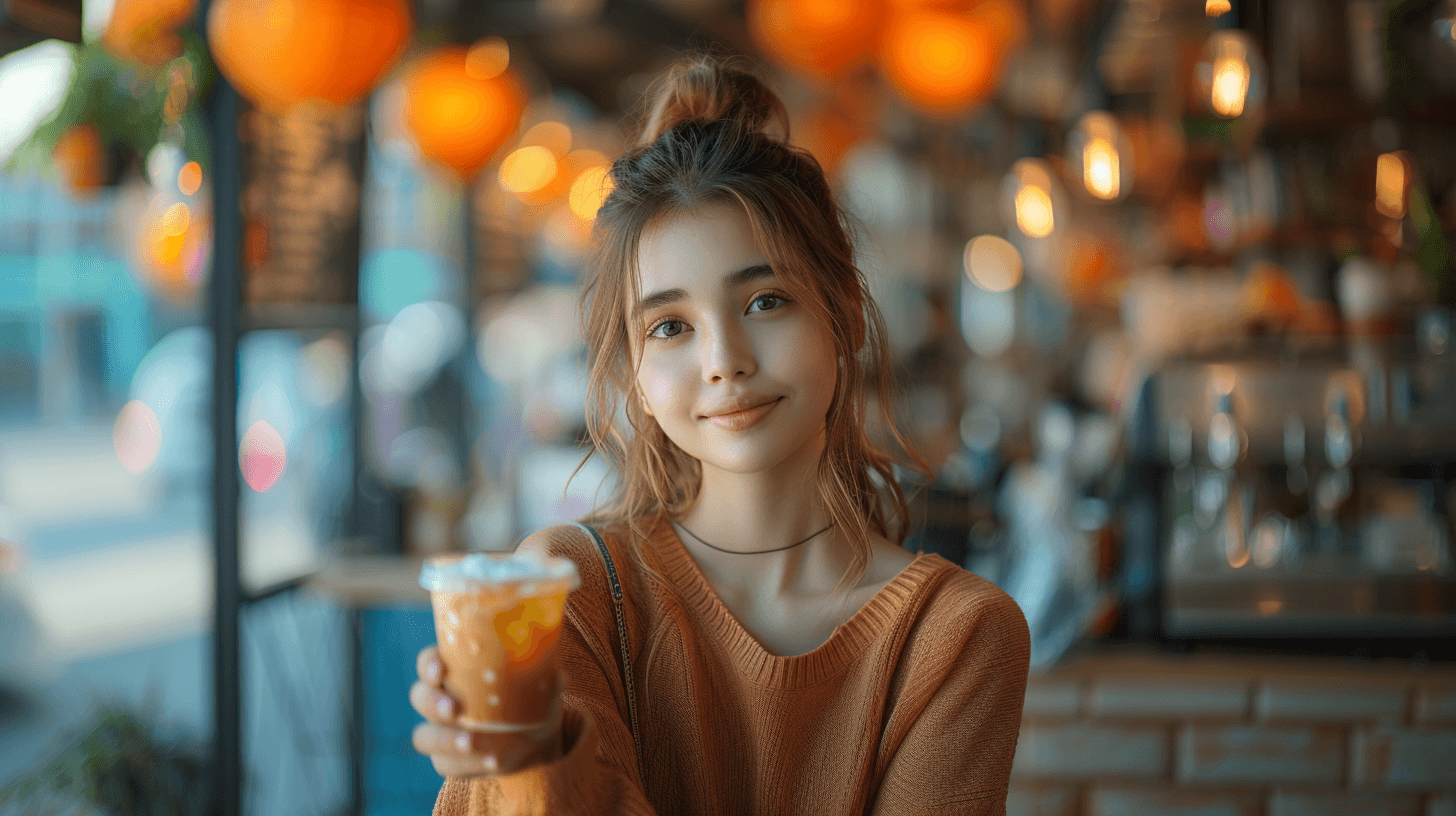 Woman drinking Thai Coffee